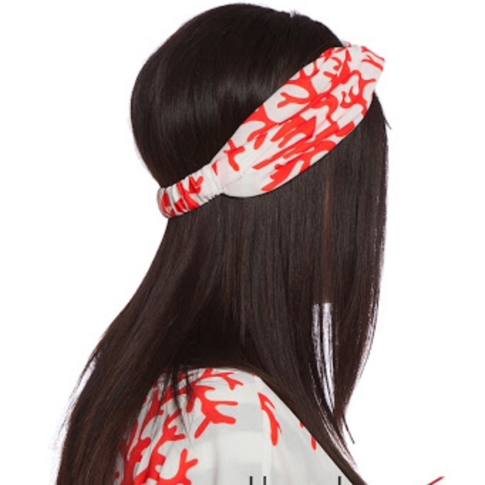 Coral White Floral Headband Neckerchief Boho Cottagecore